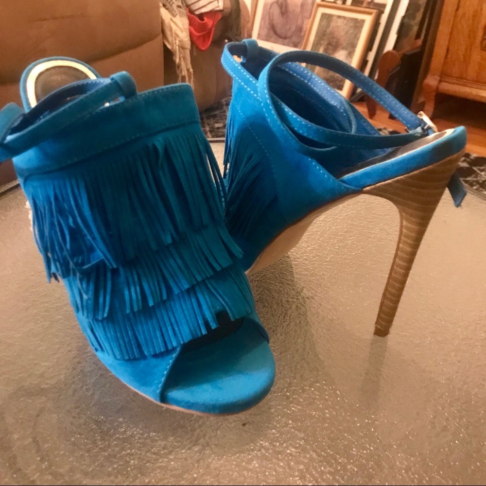 Turquoise fringe heels - size 8.5